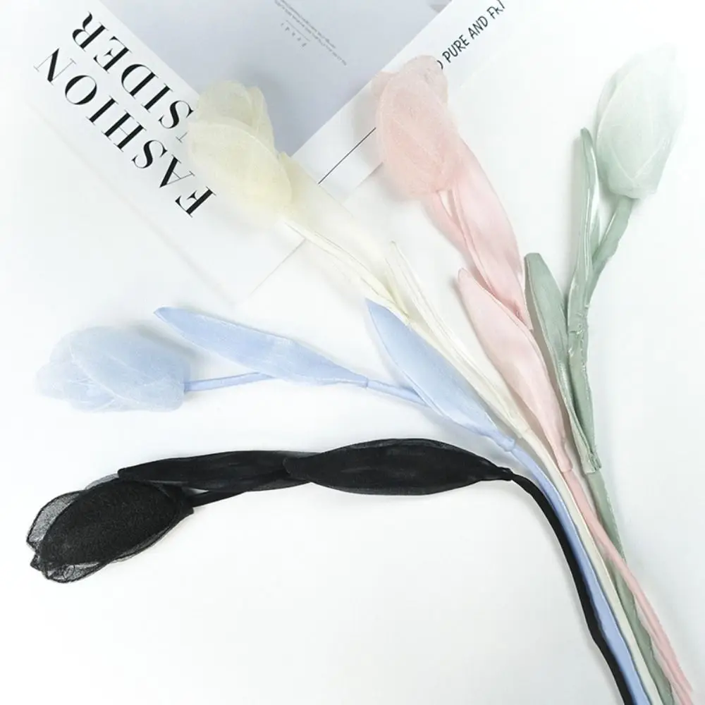 5 Pcs Gauze Cloth Fabric Flower Fashion Solid Color Lightweight Decoration Applique Flexible Tulip Clothing Patch Sweater