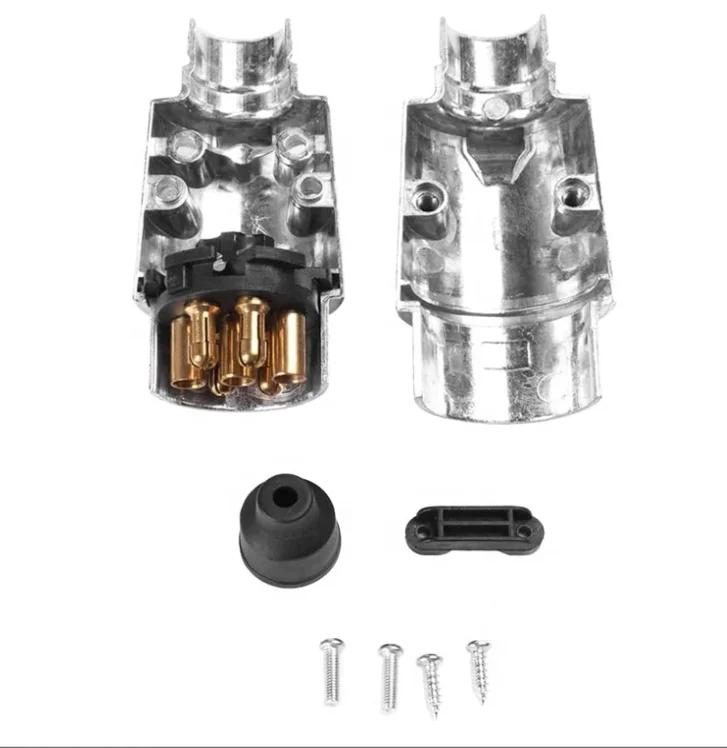 7-Pin Brass Plated Circular Trailer Plug Adapter for Truck RV Cars Boat