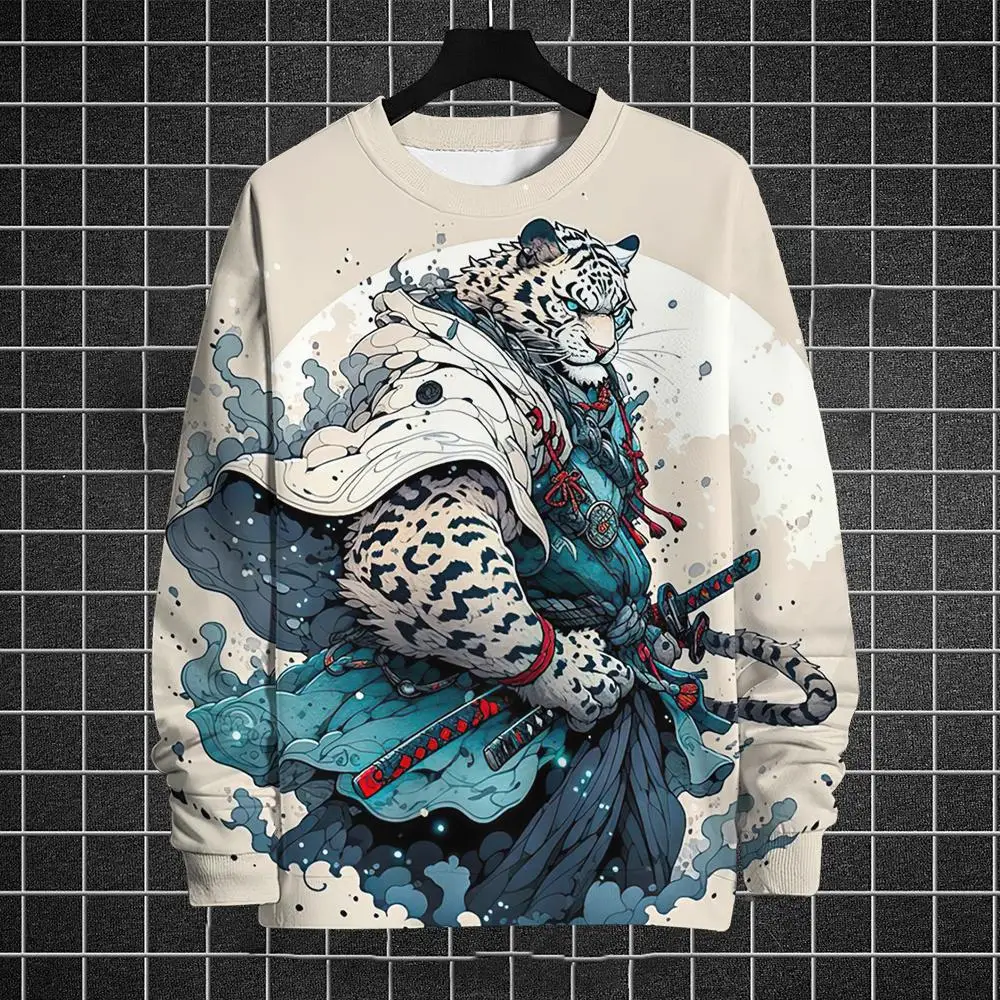 Japanese Animal Hoodies For Men Ukiyoe Graphic Printed Pullovers Long Sleeves Man Clothing Tops Crewneck Sweatshirts 2024 Autumn