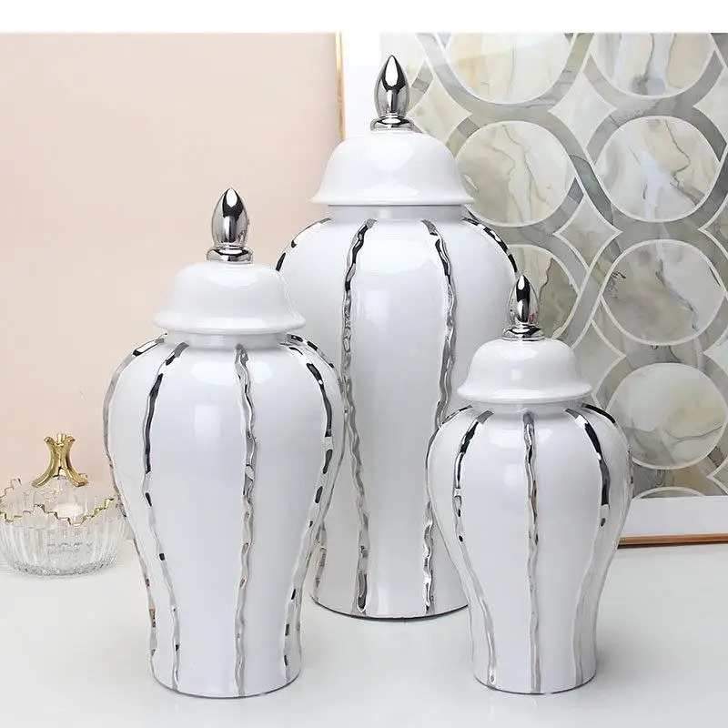 

Simplicity Silver-plated Storage Jar with Lid Ceramic Ginger General Tea Canister Desk Decoration Cosmetic Container