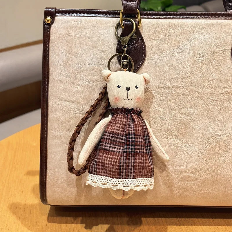 Cute Fabric Bear Keyring Bag Charm Soft Stuffed Pendant for Backpack Purse Girly Artistic Accessory Gift for Women Birthday view 6