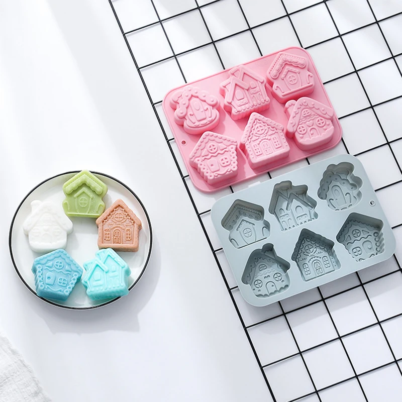 

Cute House Silicone Molds 6 - Grid Design Suitable for Making Cakes Handmade Soaps Ice Cubes Perfect for Baking Enthusiasts.