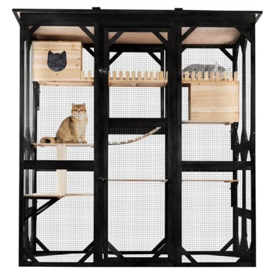 

71.1 L Large Outdoor Cat Catio with Walk-in Design and Multiple Access Doors Weatherproof Roof for Indoor-Outdoor Cats Perfect
