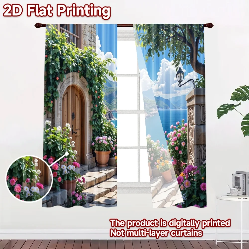 2D flat 2pcs Curtain Vintage drapes and curtains Coastal Garden Doorway Durable polyester fiber Festive Wall Decor Perfect for