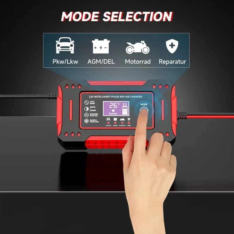 6A 12V Repair LCD Display Intelligent Car Battery Charger Car and Motorcycle Battery Charging Unit Lead-Acid Battery