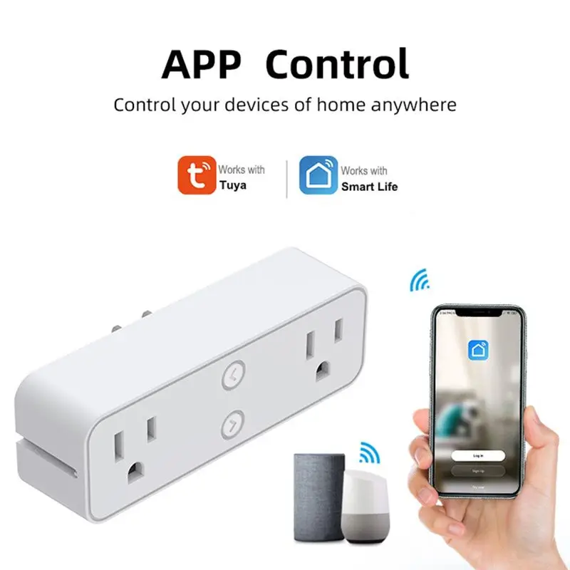 RISE- Smart Plug 10A, WiFi Outlet Extender Dual Socket Plugs Works with for Alexa, Home Assistant,No Hub Required US Plug