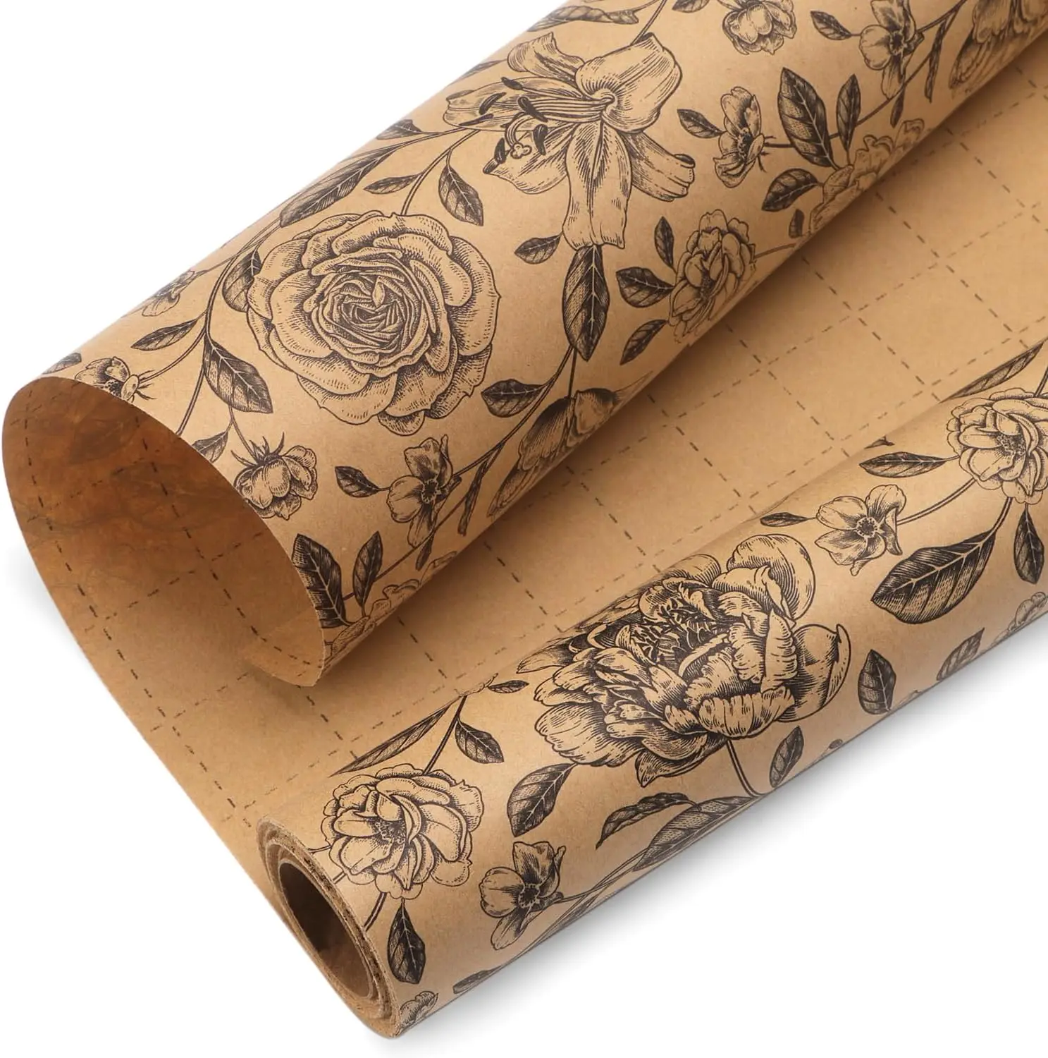 

Wedding Kraft Wrapping Paper Floral Vintage Style for Bridal Shower Gift Wrapping 17Inch x 33Feet