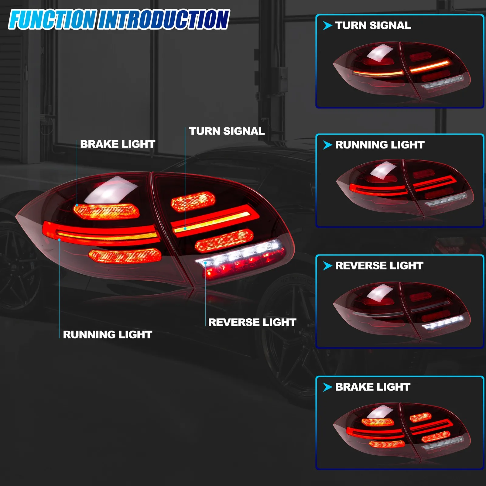 أضواء خلفية LED لبورشه كايين 958 92A 2011-2014 مجموعة المصابيح الخلفية الحمراء لإشارة الانعطاف المتتابعة