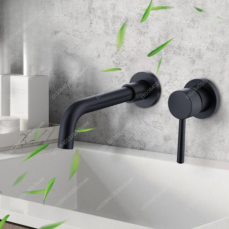 

Bathroom Faucet Mixer Sink Tap Wash Basin Matte Black Hot And Cold Water Wall Mount Spout Bath With Modern Lever Handle 1085