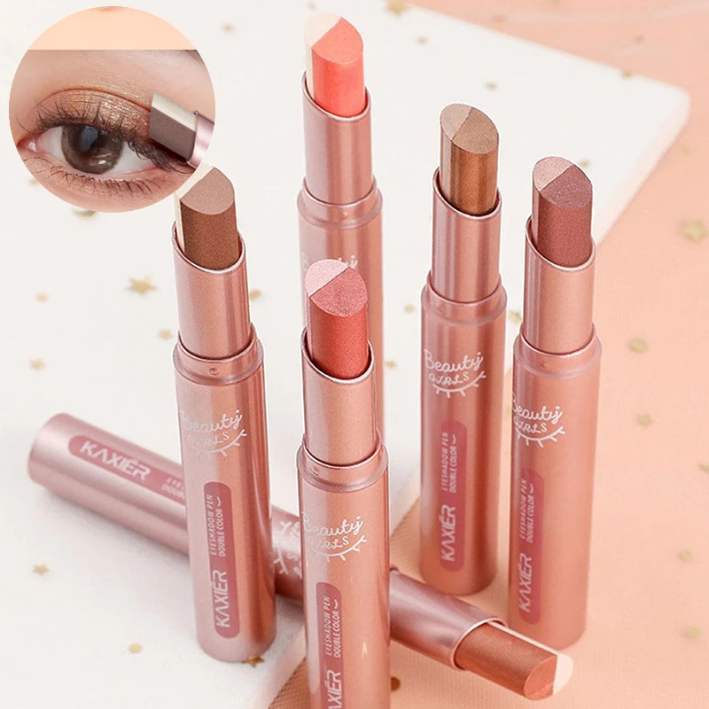 بريق مزدوج اللون التدرج عينيه عصا قلم رصاص لامع لامع كسول ظلال العيون القلم مقاوم للماء 2 في 1 ماكياج العين