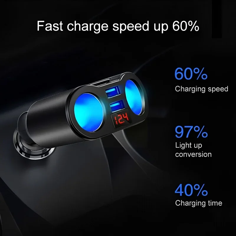 Car Cigarette Lighter USB Splitter Plug Converter For Cigarette Digital Display Voltmeter Fast Charging Mobile Phones Adapter