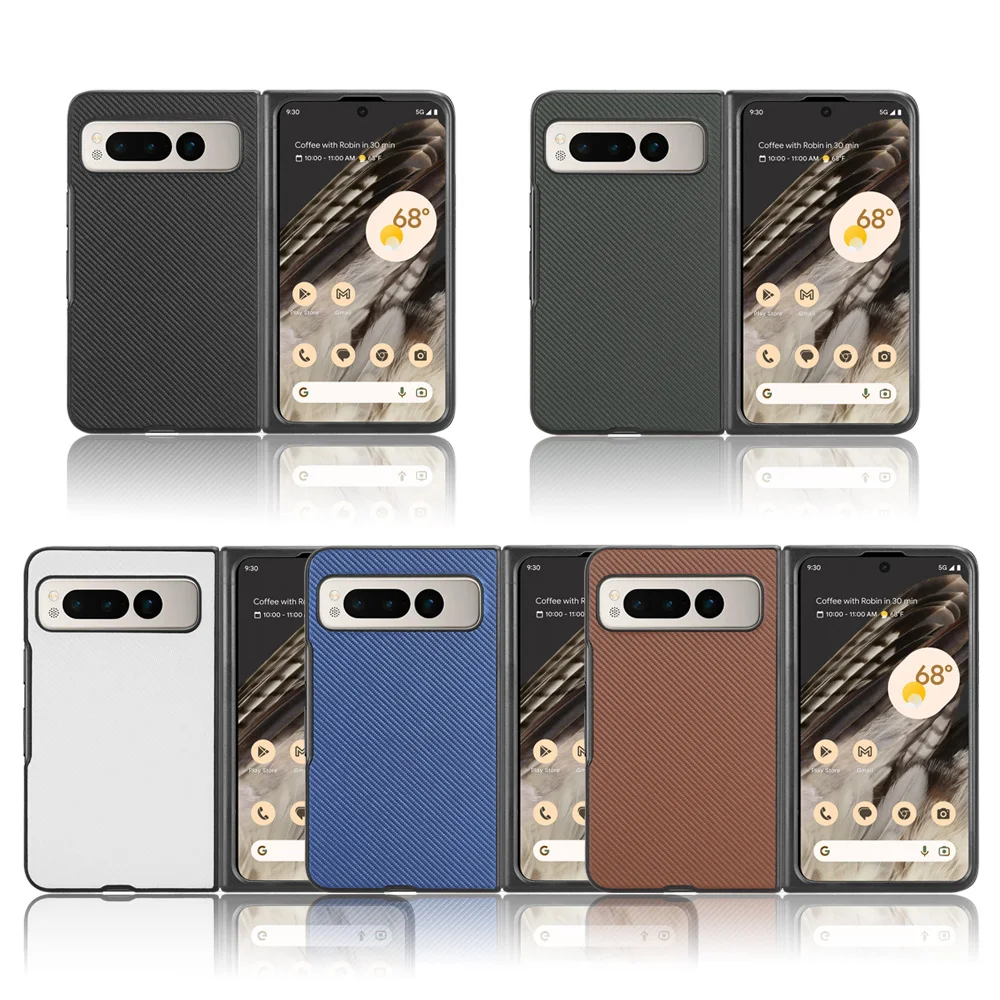 Luxury Fold Carbon Fiber Slim PU Leather and PC Back Cover For Google Pixel Fold 7.6 inch Fall prevention Solid color Phone Case