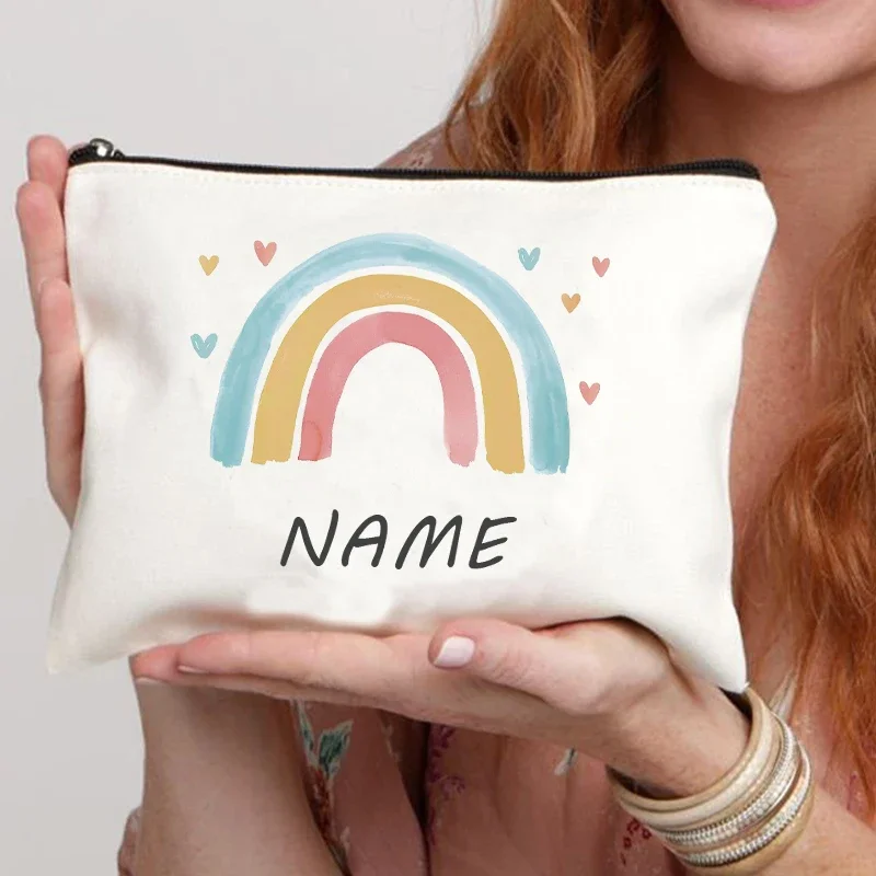 Rainbow Personalized Customized Name Women\'s Cosmetics Bag Outdoor Travel Stationery Lipstick Storage Bag Gift Wallet for Mom