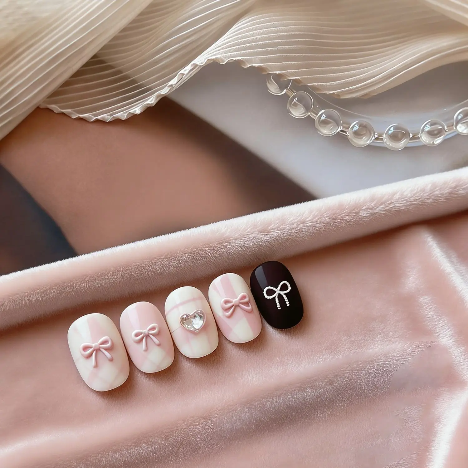 Pink Mini Embossed Bow Button Nail Stickers 2pcs 3D Self Adhesive Nail Decals Cute Sweet DIY Nail Art Decoration Daily Manicure