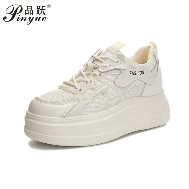 

Повседневная белая вулканизированная обувь на толстой подошве со шнуровкой и круглым носком 6 см, новые сезонные удобные модные кроссовки на плоской подошве