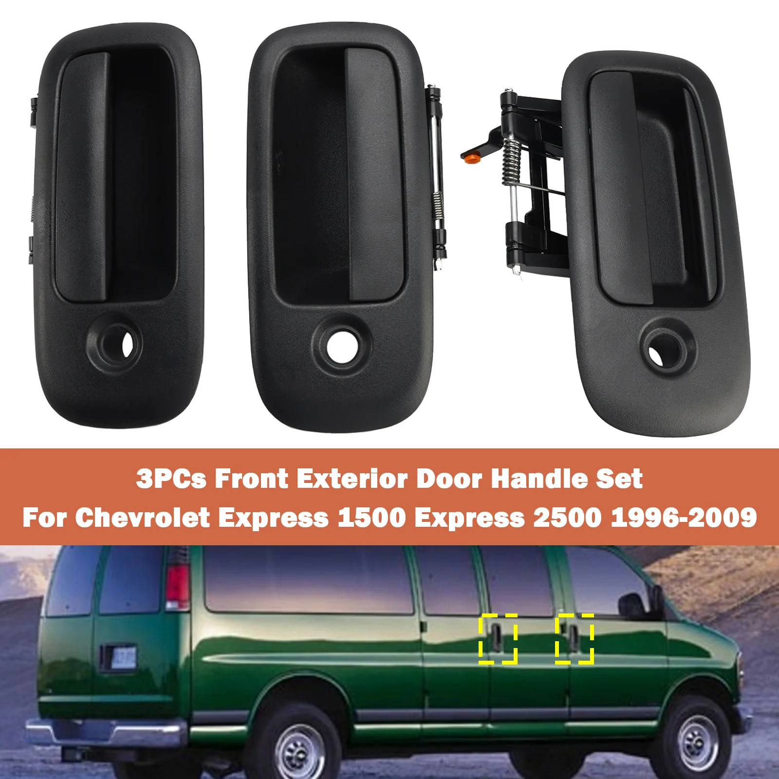 

Artudatech 3PCs Front Exterior Door Handle Set For Chevrolet Express 1500 2500 1996-2001 2002 2003 2004 2005 2006 2007 2008 2009