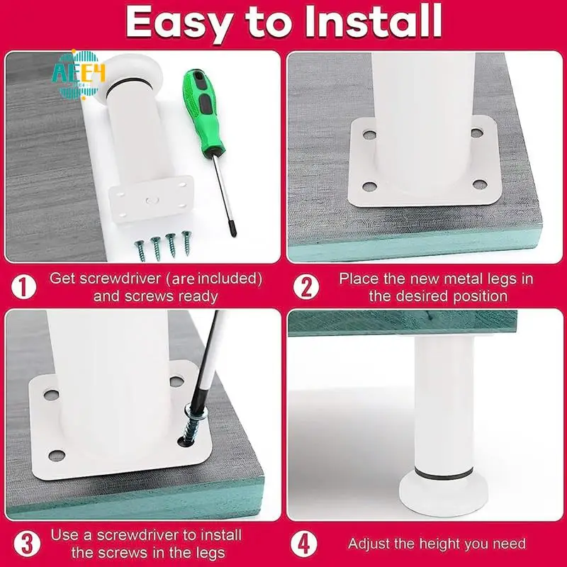 

AEE4-4Pcs Upgraded Metal Adjustable Furniture Legs 4.72-7.08 Inch,Replacement Legs For Bed Sofa Cabinet Couch Dresser Table