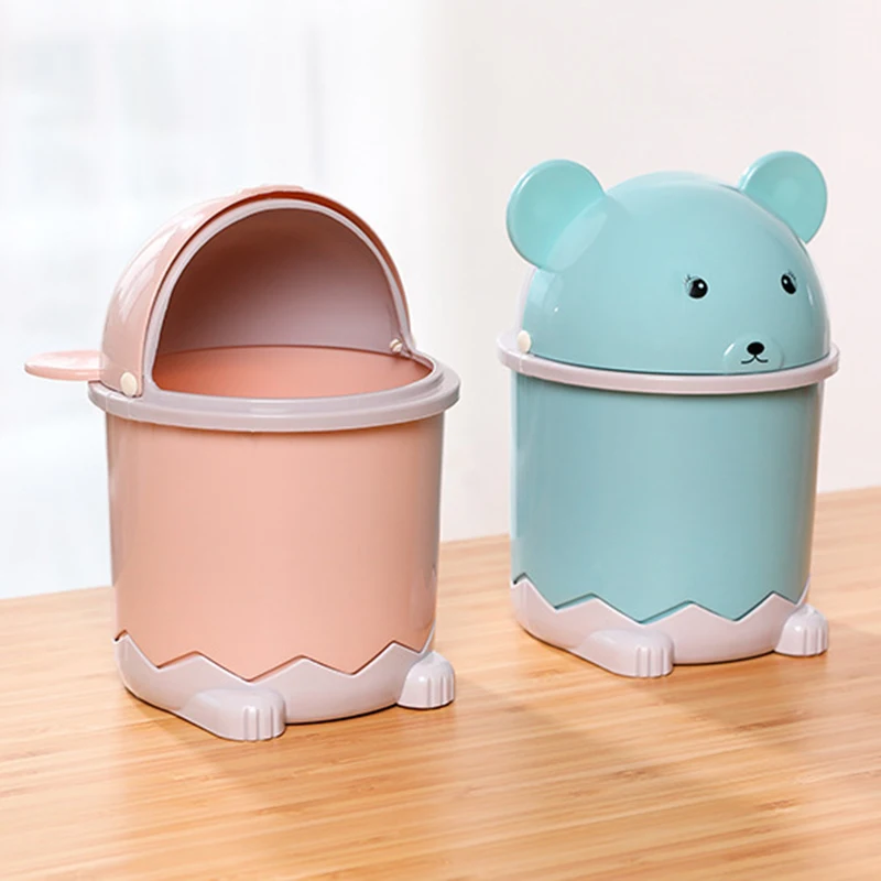 Desktop Trash Can Mini Cute Plastic Panda Flip-top Paper Basket Storage Bucket With Lid Table Debris Bucket Home Clean Dustbin