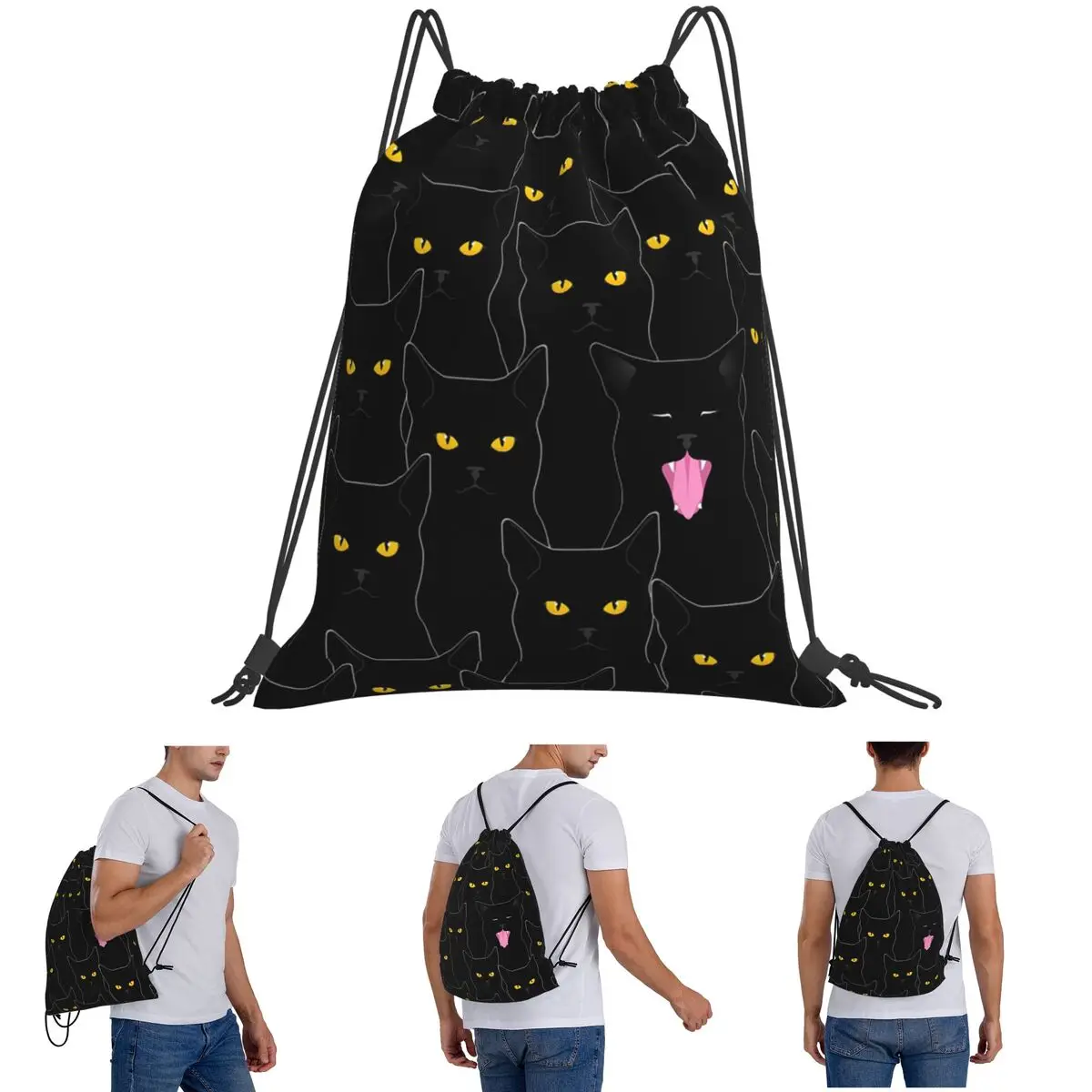 

Black Cats Cat Backpacks Fashion Drawstring Bags Sports Bag Book Bags for Man Woman School