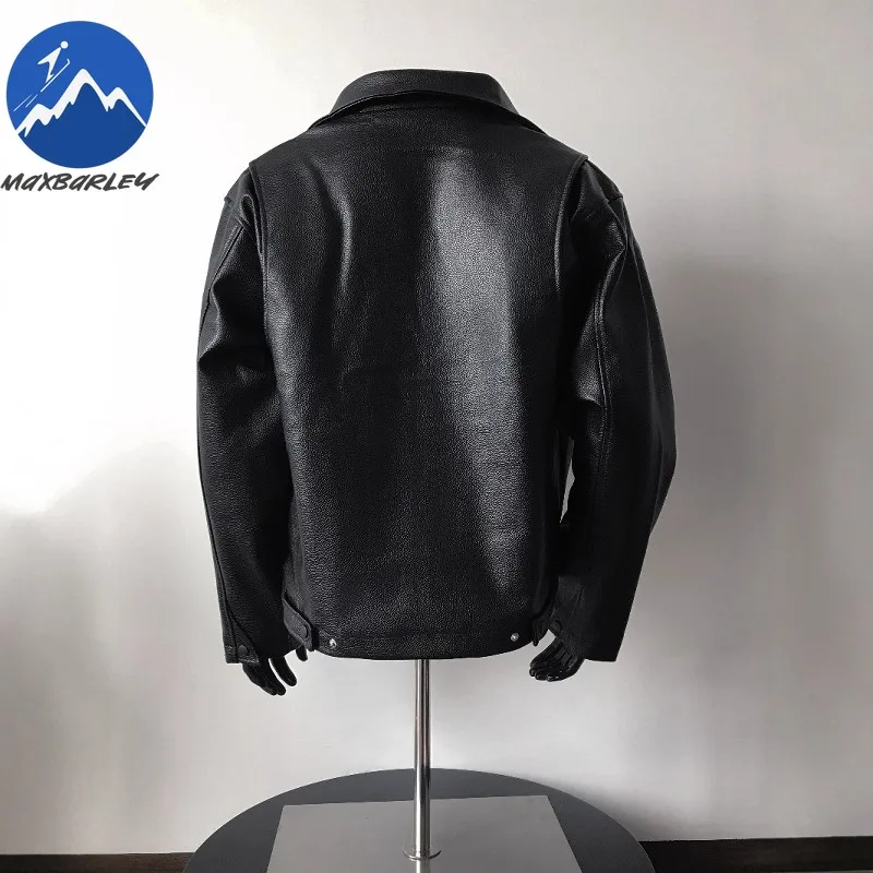Maxbarley Leather Jacket Men Oversized Retro PU Faux Leather Short Jacket Autumn K-Pop Streetwear Zipper Moto Biker Coat Outwear