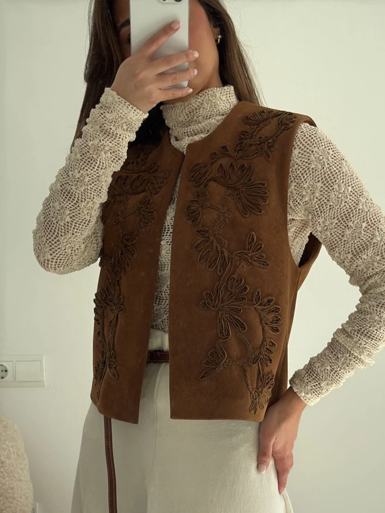 HH Sommer-Strickjacke für Damen, einfarbig, bestickt, Strickjacke, 2023, modisch, weiblich, Wildlederimitat, Rundhalsausschnitt, High Street, Oberbekleidung