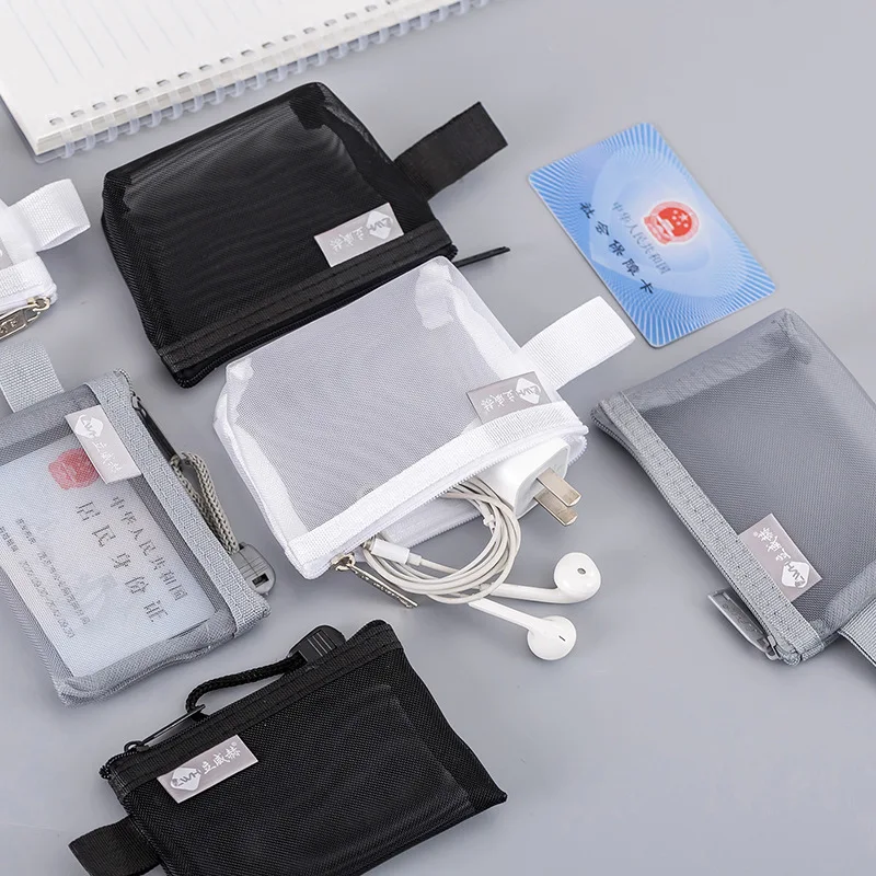 Transparent Nylon Mesh Coin ID Credit Cards Bag Keys Earphone Charge Cable Storage Bag Organizer Mini Stationery Bags Wallet