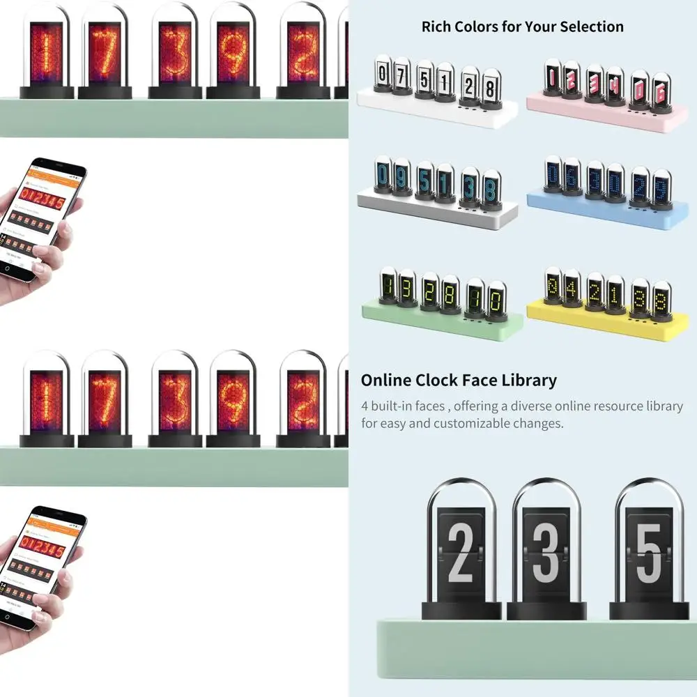 

Green LED Nixie Tube Clock with Alarm, Time Display, Picture Upload, Mobile/PC Control, Custom Dials & Modes, Ideal Gift