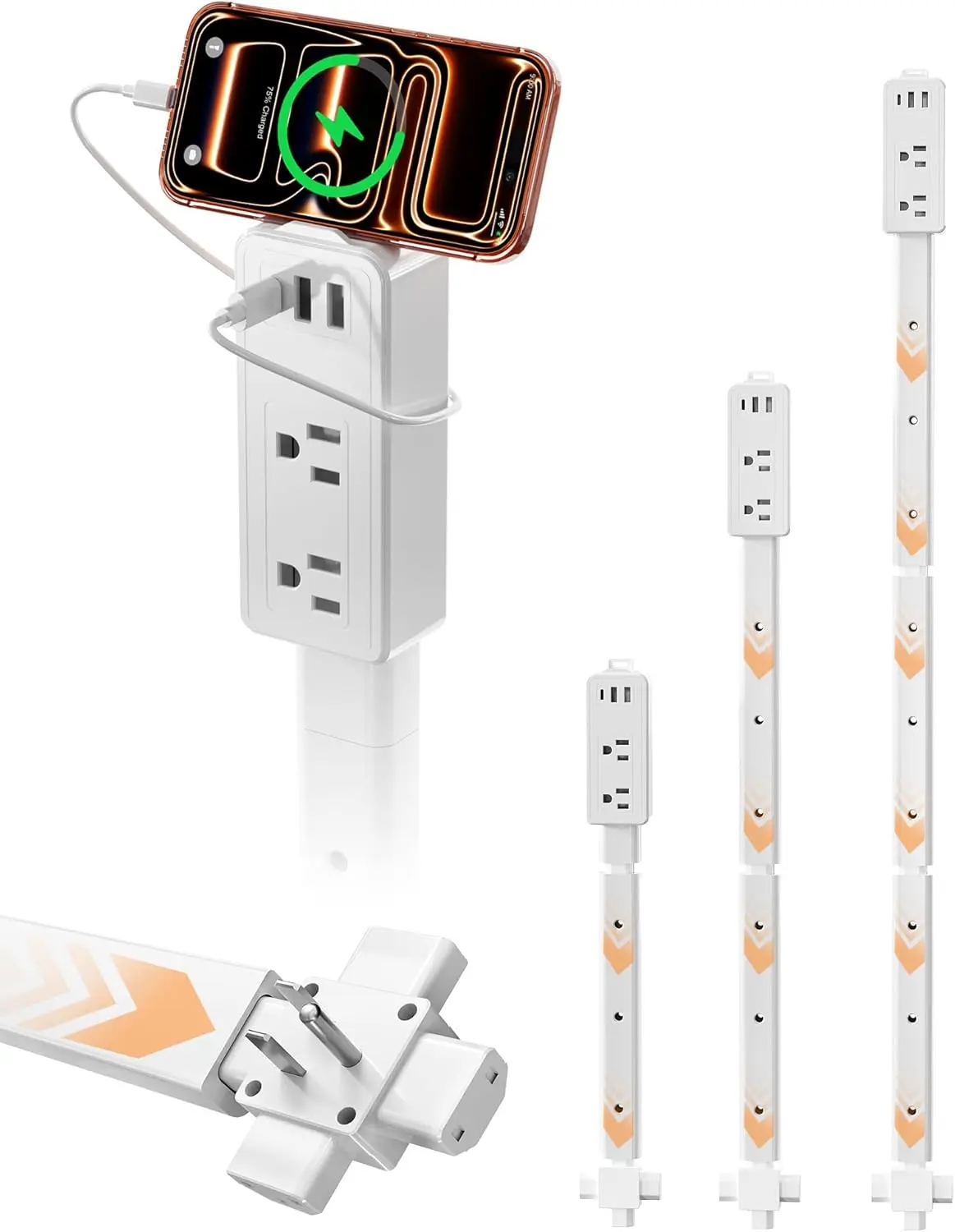 

Удлинитель-розетка с USB-C, 2 портами USB-A и 2 розетками переменного тока для труднодоступных мест