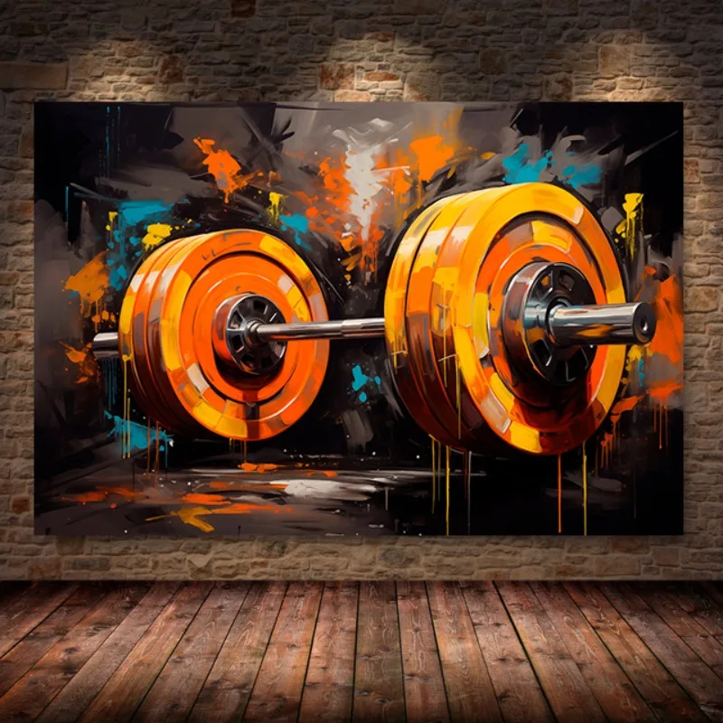 Graffiti Barbell Canvas Painting Print Sport Motivational  Wall Art Fitness Gym Decor Bodybuilding Poster Weightlifter Gift