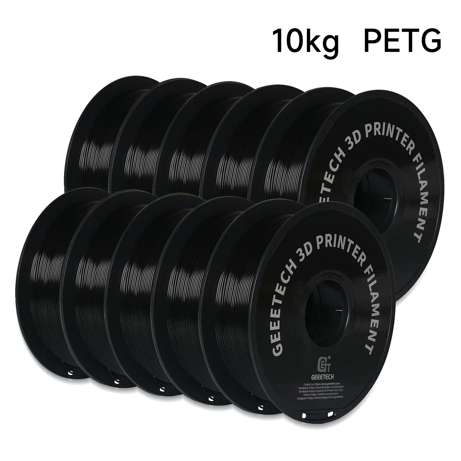 GEEETECH 10 kg in één doos mat/PETG/zijde PLA/TPU/ABS + 3D PLA-filament 1,75 mm spoeldraad voor 3D-printermateriaal, veiligheid