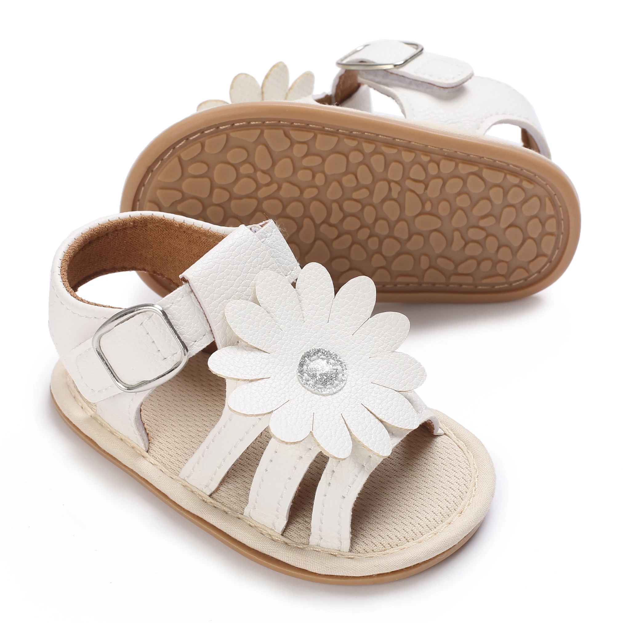 0-18M Newborn Baby Shoes Girls Cute Flowers Summer PU Soft Rubber Sole Anti slip Baby First Step Walking Shoes Baby Sandals