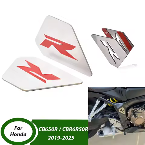 Motorcycle Frame Filler For Honda CB650R CBR650R 2019-2025 Frame Side Cover Trim Covers Stainless Steel Sticker Type R Emblem