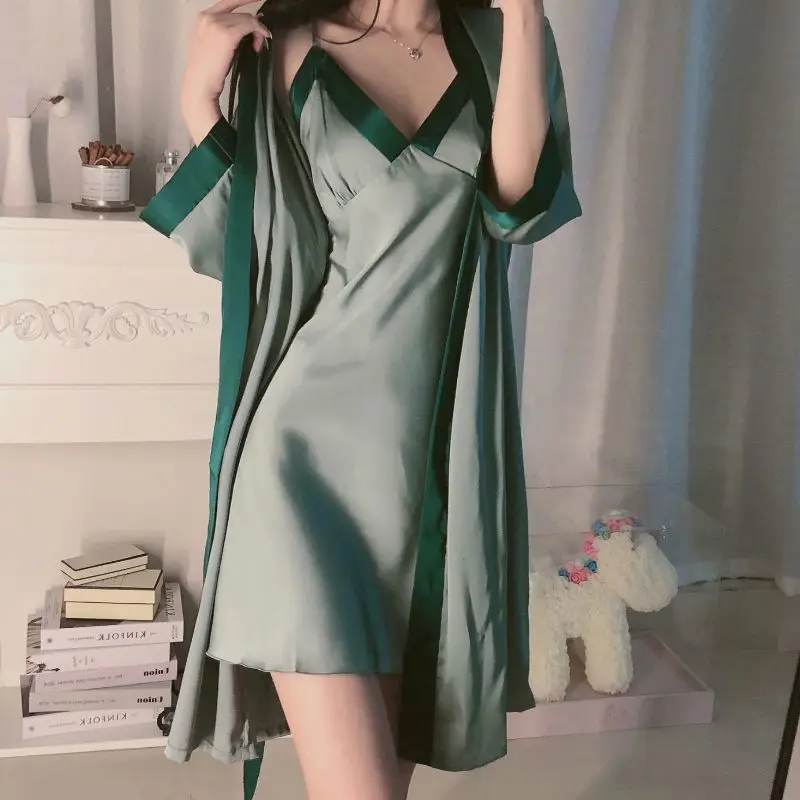 

Nightgown Women Retro Green Nightdress Sweet French Vintage Leisure Sleepwear Skin-friendly Comfy Nightgowns Home Dressing Gown