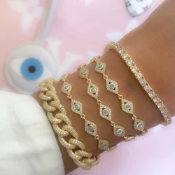 15+4cm gold color filled micro pave cz lovely turkish evil eye charm beads linked bracelet for girl women fashion jewelry