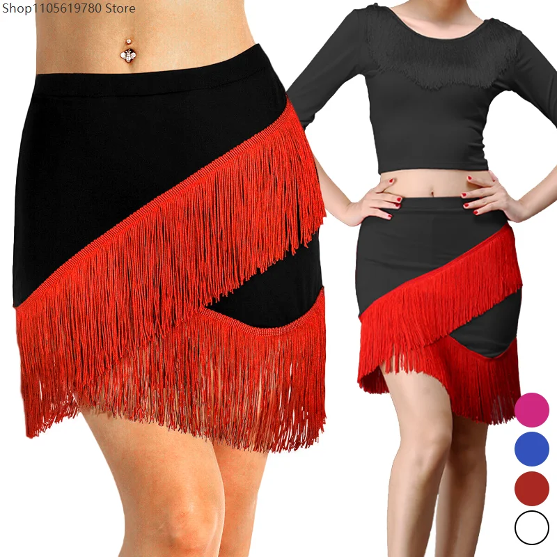 Women Fringes Tassels Mini Skirt Ballroom Latin Tango Salsa Dancewear Dress Samba Chacha Dancing Skirts Stage Wear