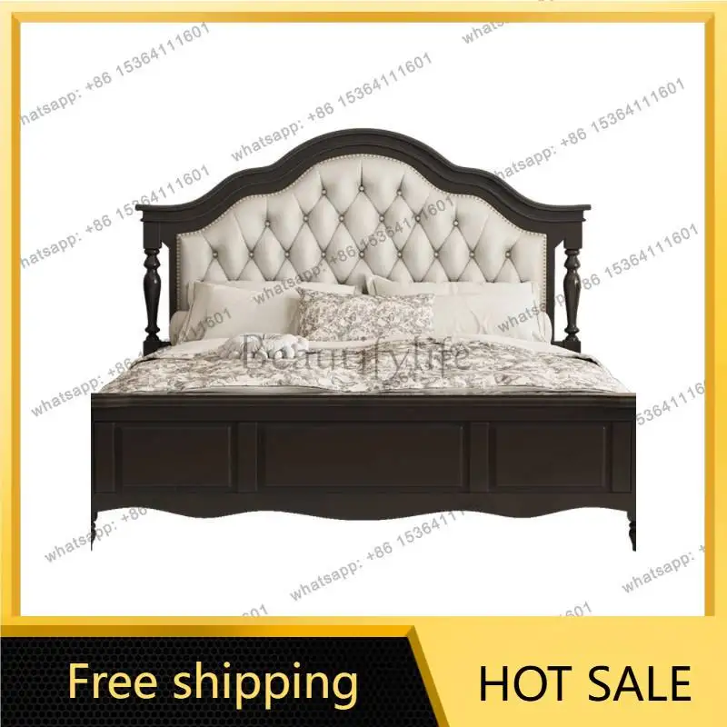 LJY Black Nordic Double Bed Luxury Wooden European Lounge Luxury Double Bed 180X200 Modern Style Letto Matrimoniale Furniture Ho