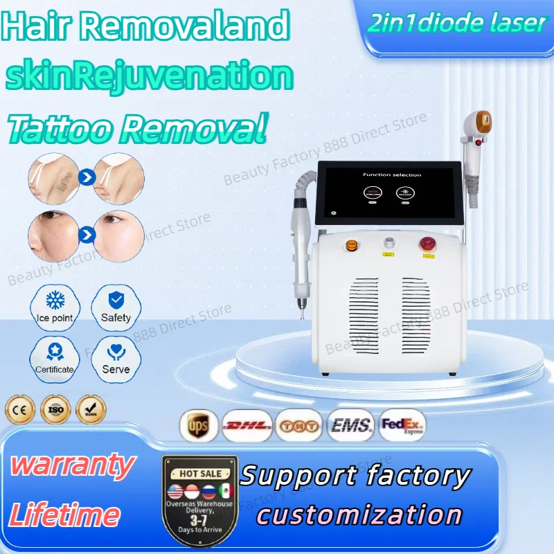 

2 in 1 808 Diode Laser Hair Removal Tattoo Removal Machine with 4 Wavelength 755nm 808nm 1064 Diode Laser and Picosecond Laser