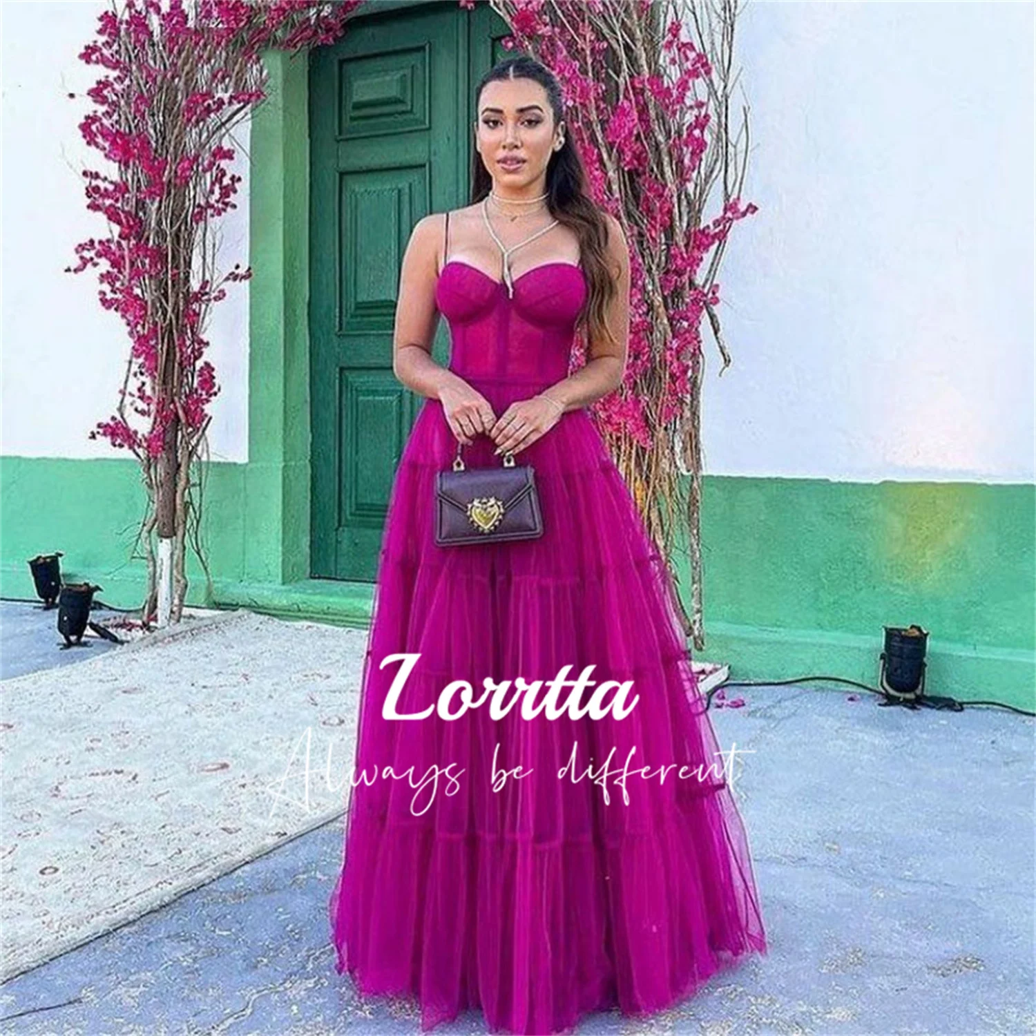 

Lorrtta Prom Dress Sweetheart Neckline Spaghetti Straps Purple Ball Gown Tiered Tulle Princess Wedding Graduation Gala Evening