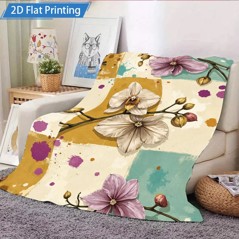 1 قطعة بطانية الفانيلا الأزهار طباعة بطانية بوهو نمط لينة رمي للأريكة غرفة المعيشة ديكور 2D الطباعة المسطحة المريحة المنسوجات المنزلية #4