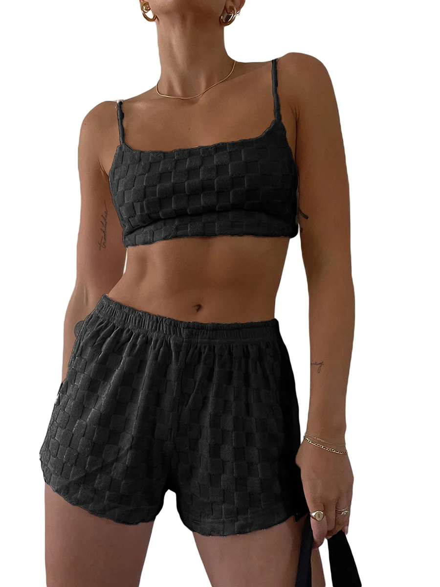 Dames 2 Stuk Gebreide Outfit Bloemenprint Zomer Crop Top Camis Hoge Taille Rekbare Shorts Set Y 2K Tweedelige Outfit