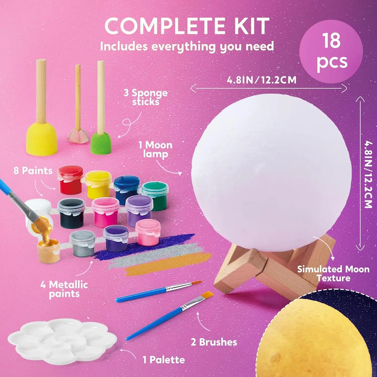 JOYFY DIY 3D Moon Night Light For Kid Paint Your Own Moon Lamp Kit Galaxy Lamp Arts and Crafts Kit School Activities Gifts