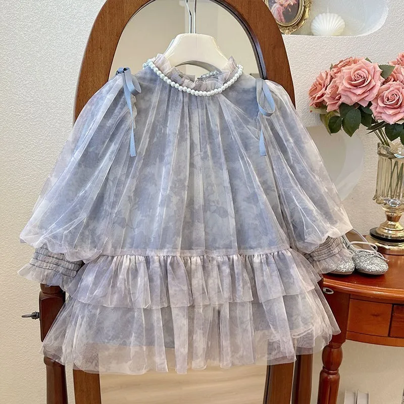 

Baby Girl Princess Floral Ruffled Dress Infant Toddler Child Elegant Long Sleeve Tulle Vestido Autumn Baby Clothes 18M-10Y