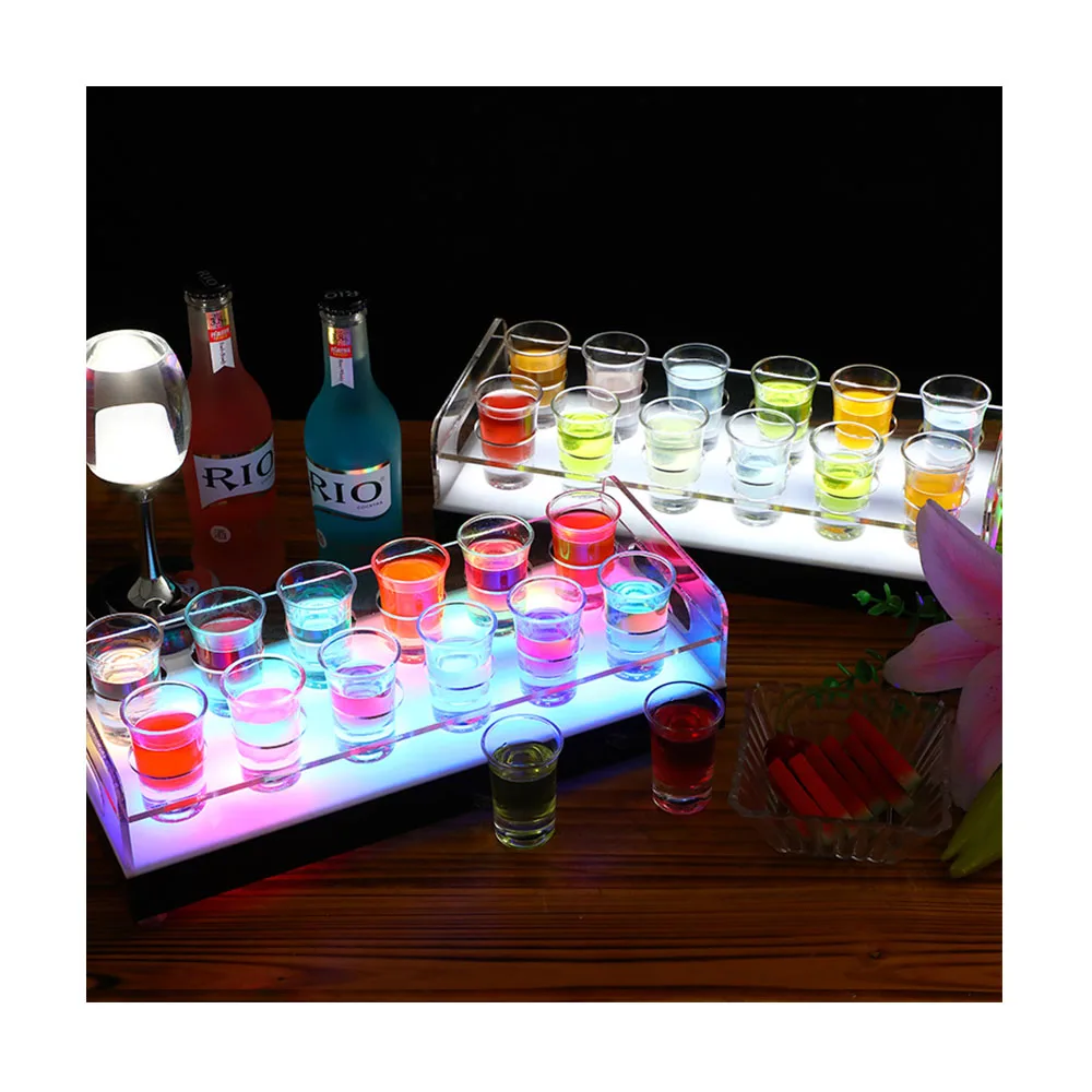 

Custom Rechargeable Lighted 12 Glasses Rack Serving Holder Drinking Cup Display Stand LED VIP Testing Glass Fright Service Tray