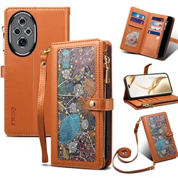 Leather Flip Phone Case For HONOR 200 PRO Flower Painted Wallet Card Holder Capa For HONOR200 5G Mobile Phone Cover Coque