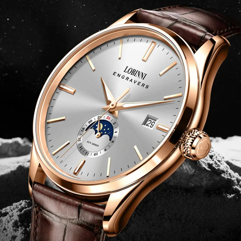 LOBINNI Men Automatic Watch 40.5mm Mechanical Wristwatch 50M Waterproof Luminous Sapphire Mirror Mirror Date 24 Hours