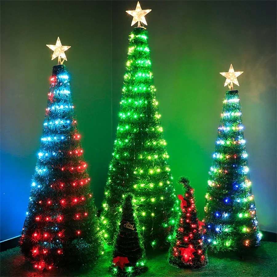 1.5M 1.8M 2.1M Prelit Christmas Tree with Fairy Lights Artificial Lighted Pull Up Slim Christmas Tree Cone