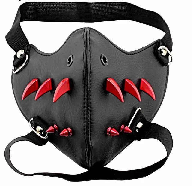 Masculino feminino preto couro do plutônio vermelho rebite punk rock máscara senhora respirável festa cosplay halloween boca-muffle r1940