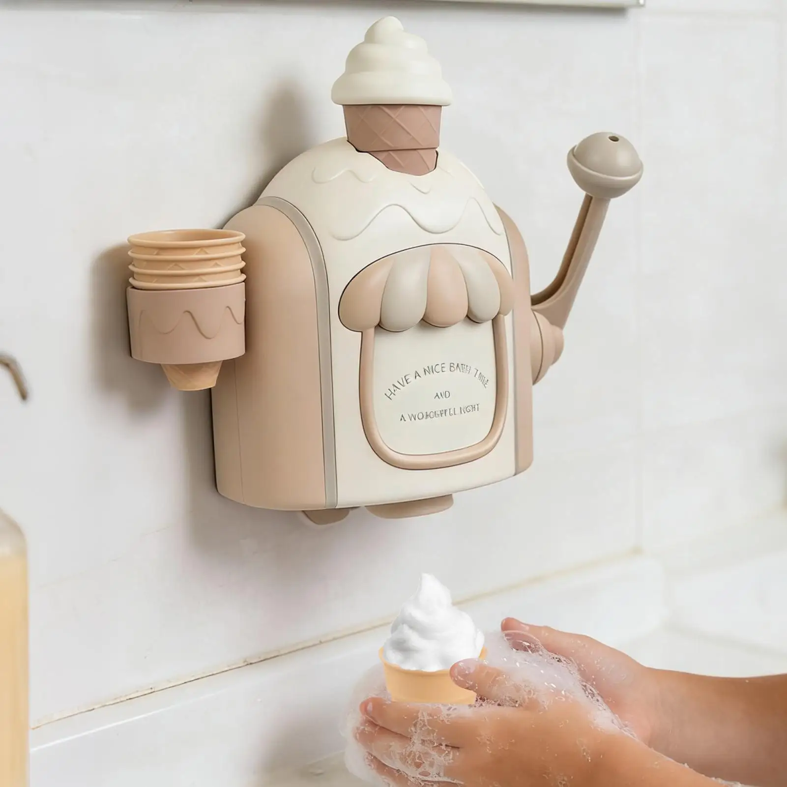 Ice Cream Bubble Machine Child Bathroom Bath Toys Toddler Manual Ice Cream Maker Foam Play Machine Parent Kids Interactive Toys