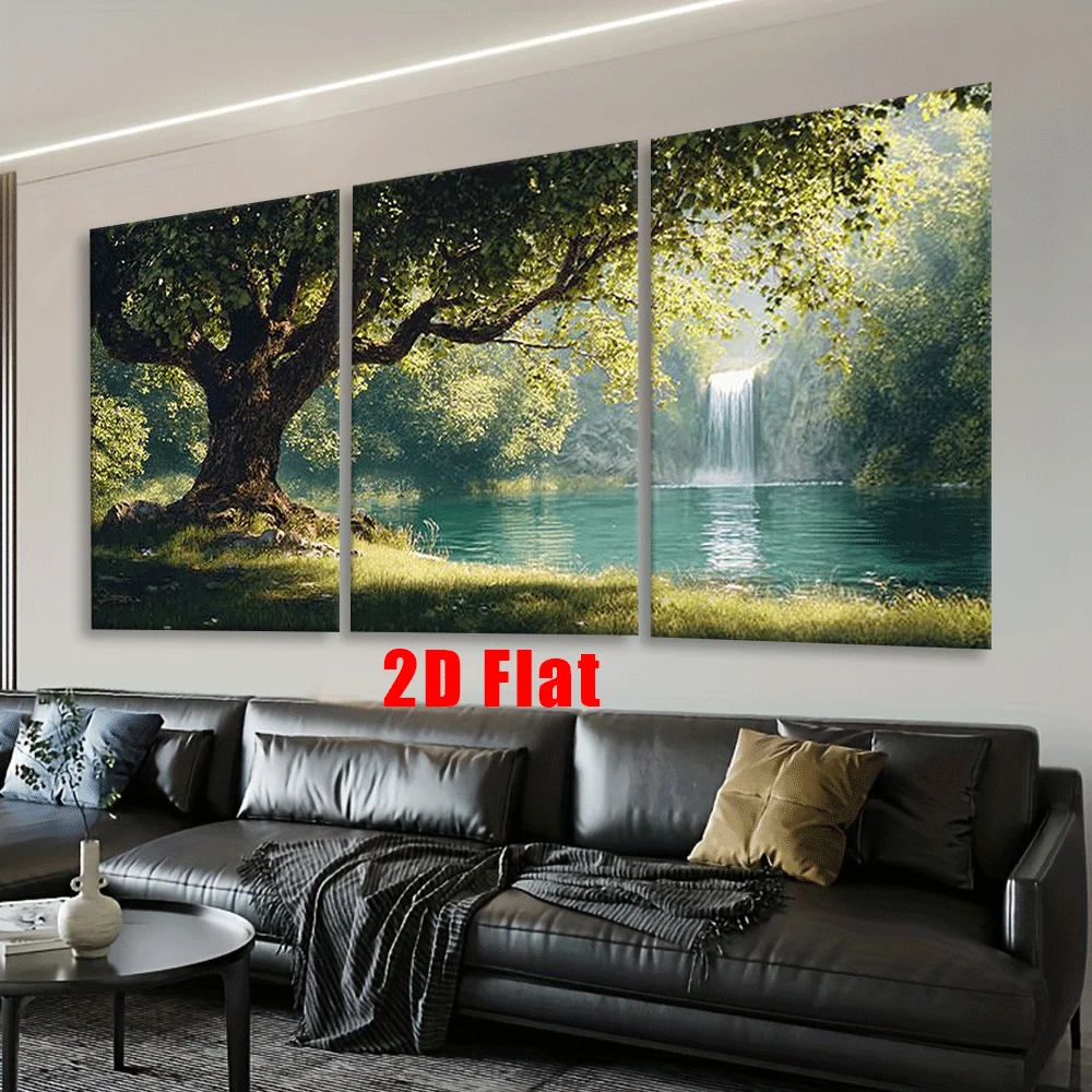 Frameless canvas 2D Flat, 3pcs/set Modern Minimalist Abstract Forest Wall Art Paintings - Frameless Suitable for Living Room,