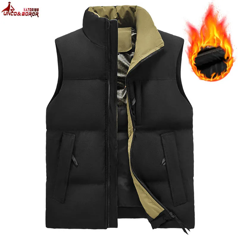 Plus Size 7XL 8XL Sleeveless Hiking Camping Vests Jacket Men Winter Warm Thick Windbreakers Waistcoat Parkas Coats Men Clothing